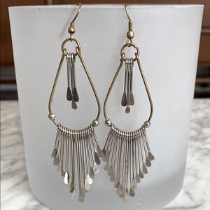 Cool Vintage Style Silver and Brass Tone Fringe Earrings.